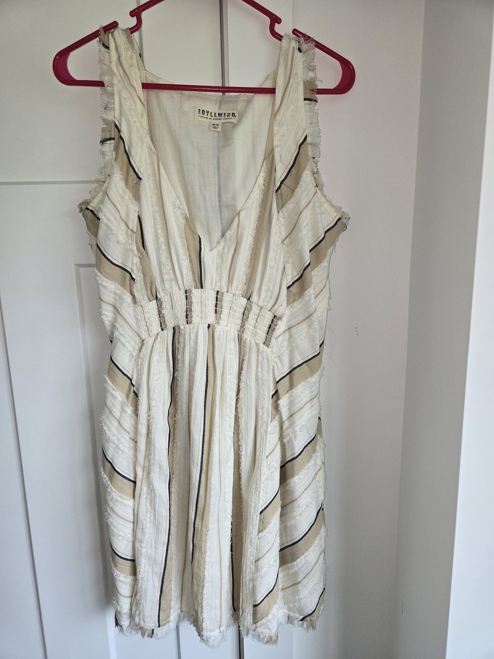 Idyllwind Cream and Tan Striped Sleeveless Cotton Dress
